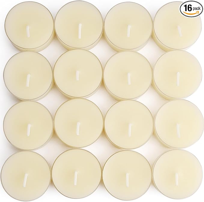 Ivory Natural Beeswax Tealight Candles,4 Hour Extended Burn Time,Dripless & Smokeless Beeswax Candles (16 Packs)