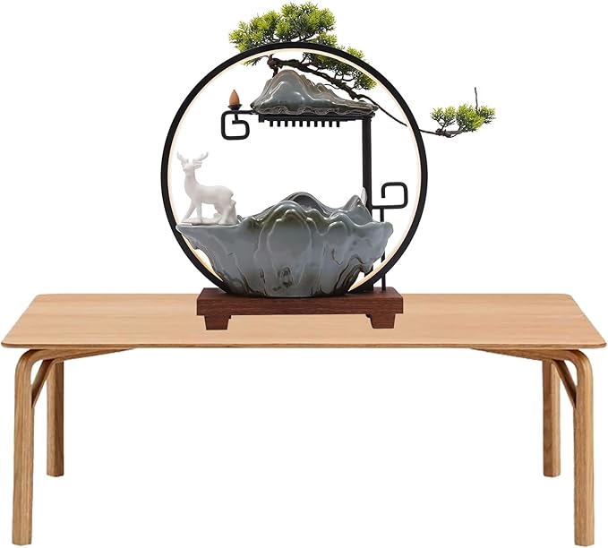 Backflow Incense Holder with Water Fountains and LED Light, Rockery, Deer and Plants Perfect for Relaxing or Home Decor (Deer witn Rockery)