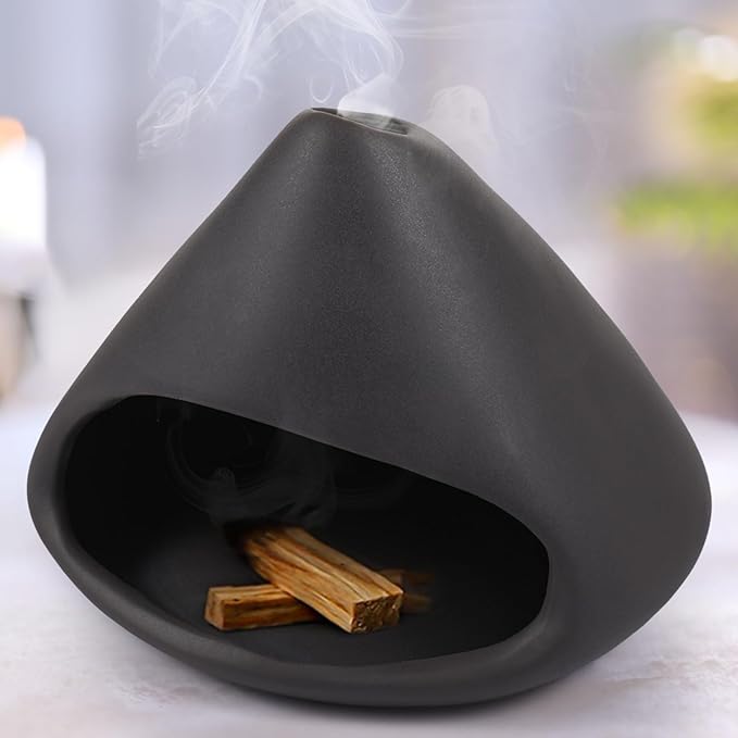 Ceramic Palo Santo Holder Burner, Triangular Incense Burner for Cones and Sticks, Ceramic Smudge Bowl, Elegant Sage Tray, Small Ash Catcher Ideal for Home Decor and Meditation
