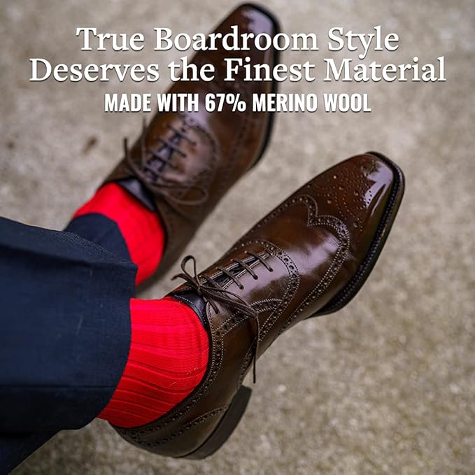 Merino Wool Dress Socks for Men – Over-the-Calf, Ribbed Wool Dress Socks for Size 8-12 – Breathable, Reinforced Heel and Toe