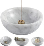 Koville Italian Natural Marble Incense Holder, Incense Holders for Sticks, Sturdy Incense Burner Ash Catcher, Ideal for Meditation, Relaxing, Easy to Clean(Bianco Carrara)