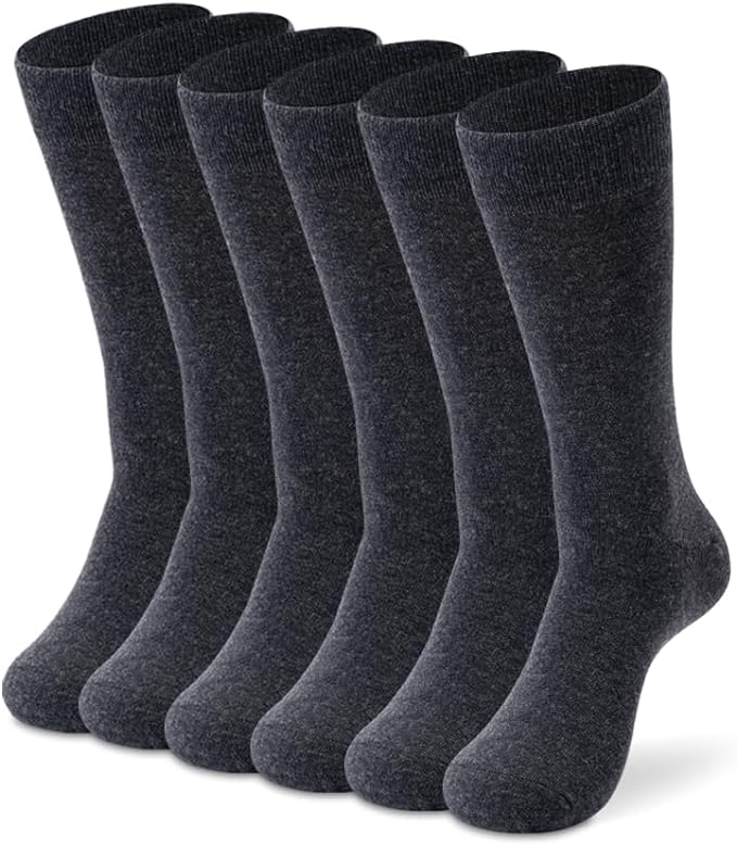 LIXIA Men's Thin Merino Wool Socks, Cozy Winter Warm Breathable Mid-calf Casual Dress Liners 3/6 Pairs Pack