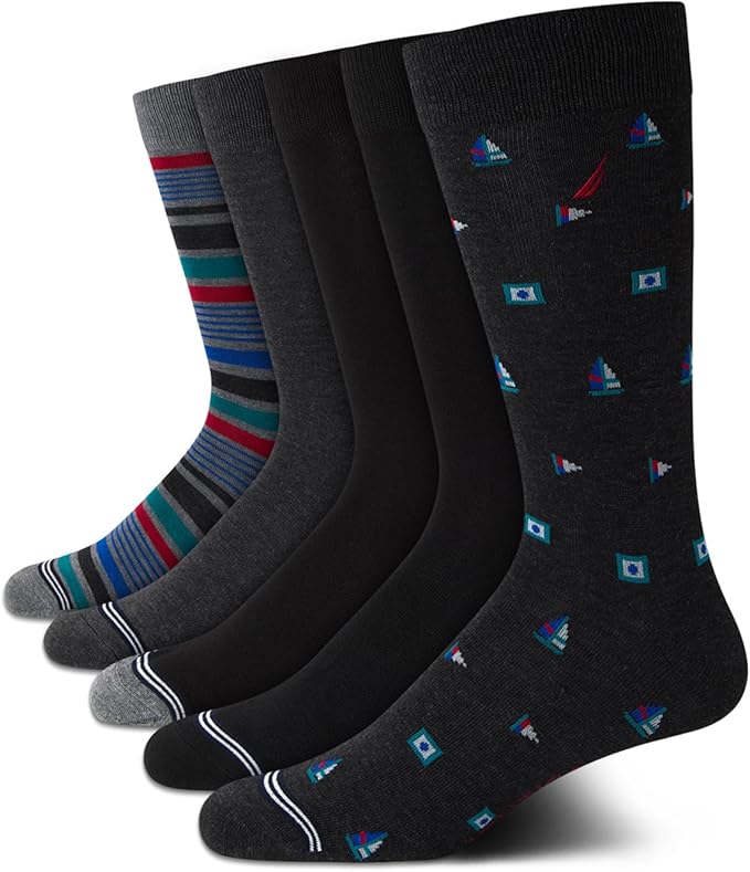 Nautica Mens Dress Socks - 5 Pack Breathable Comfort Stretch Crew-Length Work Socks for Men for Business Formal Wear (6-12.5)