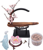 Backflow Incense Holder with LED Light, Chinese Style Ceramic Backflow Incense Burner Perfect for Relaxing or Home Decor (Chinese Style B)