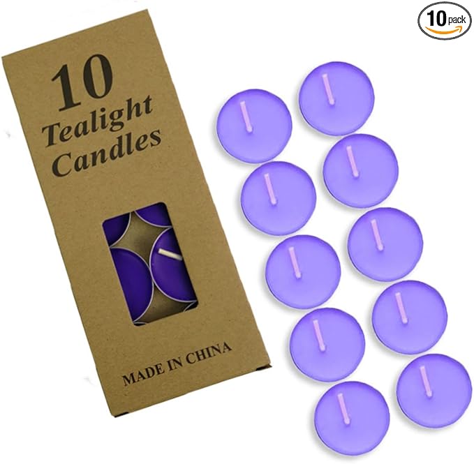 Tea Candles Wedding 10 Pack Party and Home Decoration Votive Parties Tealight Small Wishing Bulk with 1.5-2 Hours Extended Burn Time Mini for Birthday Emergency Family (Purple)