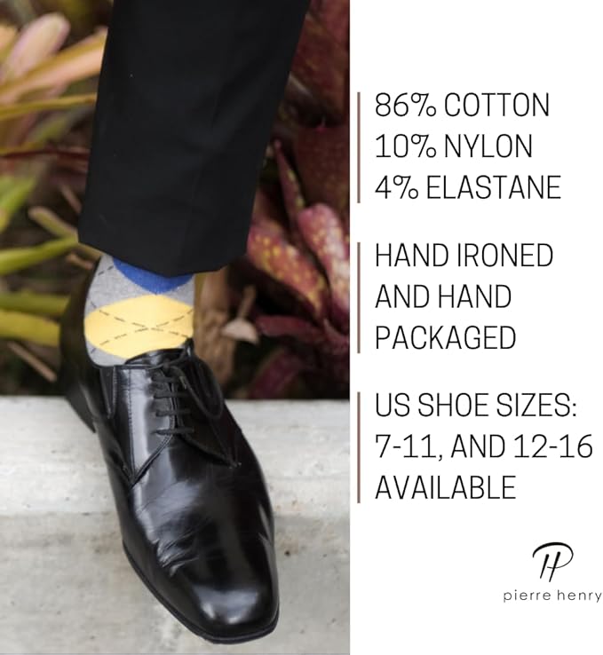 Pierre Henry Over the Calf Socks for Men (3 pairs) | Cotton Over the Calf Dress Socks | Long Socks Designed to Stay up 12+ hr