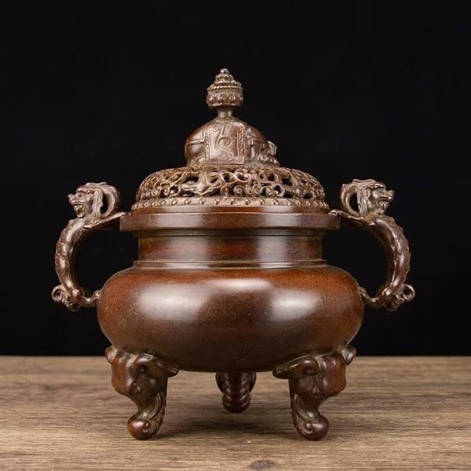 Copper Incense Burner Chinese Brass Incense Burner Kit Traditional Zen Incense Burner Antique Style Office Yoga Home Decor 7.9 * 5.9 * 8.3IN 6.3LB