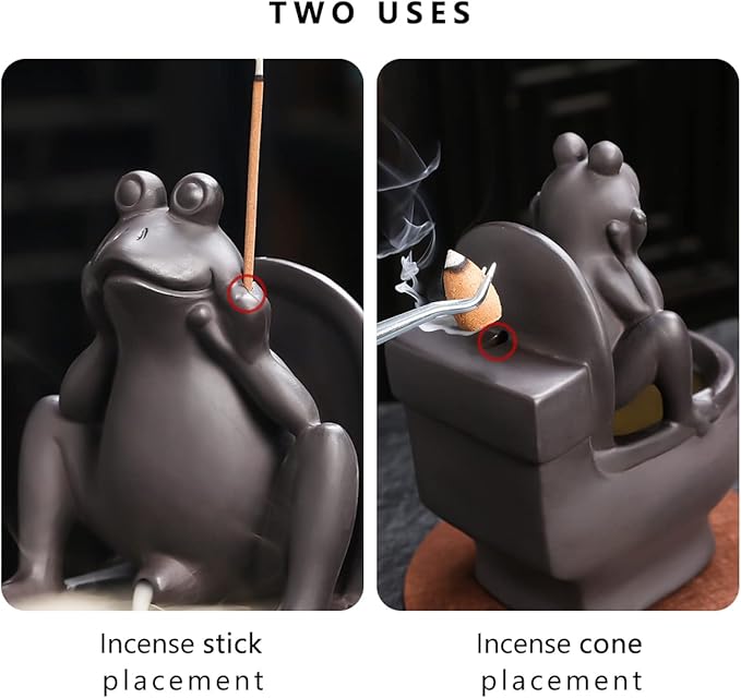 ChangWanna Frog Incense Holder Burner - Ceramic Cone Backflow Incense Burner Smoke Fountain, Back Flowing Incense Diffuser with 45 Sticks & 15 Cones, Frog Ornament for Aromatherapy/Yoga/Home Decor