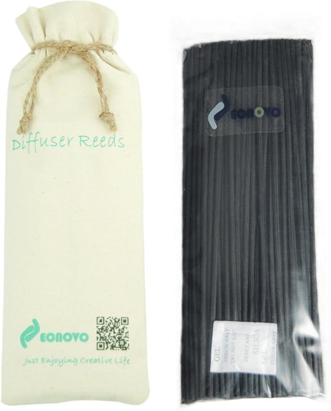 Resafy Reed Diffuser Sticks, Jecnovo Pack of 100 Fiber Sticks with Handmade Linen Bag, Safe and Non-Toxic, 9 Inches Long 3mm Diameter Aromatherapy Diffusers for Home, Spa and Office(Black)