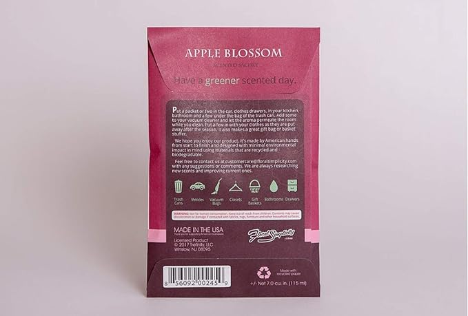 Floral Simplicity Apple Blossom Scented Sachets Pack of 3, Fall & Winter - Long-Lasting Scented Bags, Home Fragrance, Air Freshener & Deodorizer for Closet, Room, Drawer, or Cars, Made in The USA
