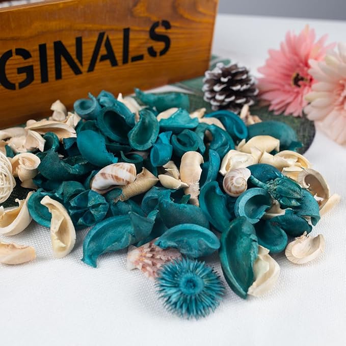 DomeStar Sea Shell Potpourri Bag, Ocean Breeze Scented Dried Flower Potpourri Bowl Filler, Turquoise Vase Filler, Home Fragrance Sachet Petal, Seashell Beach Coastal Bathroom Decor