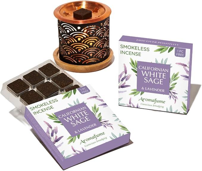 White Sage & Lavender Incense Bricks with Rainbow Exotic Burner by Aromafume | 2x9 Bricks | Sage Incense for Cleansing Negative Energy & Protection | Sage for Smokeless Smudging, Spiritual Cleansing