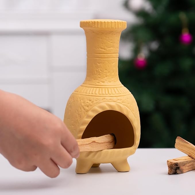 Handcrafted Terracotta Palo Santo Burner - Mexican Style Chiminea Clay Incense Dish & Anxiety Relief, Mini Aromatic Home Altar with Chimney Design, Meditation Gift for Women/Mom
