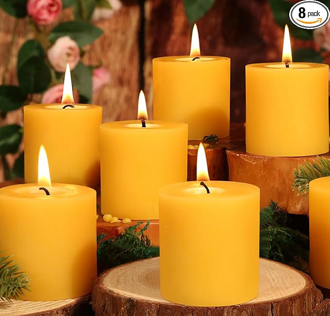 2x2in-8PCS Beeswax Pillar Candles,160 Hours Long Burning Beeswax Candles for Emergency,Dripless Smokeless Non Toxic Bees Wax Candles