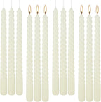 12 Pack 10 inch Ivory Spiral Taper Candles - Dripless, Smokeless, Unscented - 7 Hour Long Burning - Hand Poured Tall Candlesticks - Perfect for Dinner,Party,Wedding and Home Decoration.