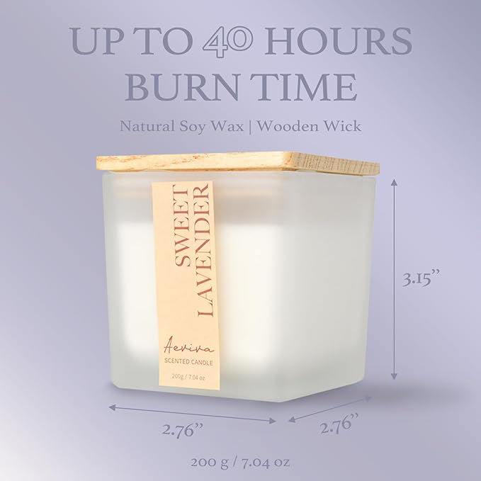 Scented Candle, 7.04 oz Lavender Aromatherapy Candle, Natural Soy Wax with Wooden Wick, Candles for Home, 45 Hours Burn Time, Scented Jar Candle Gifts