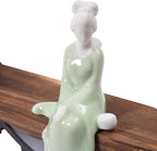 Backflow Incense Holder Incense Burner with Adjustable LED Light Ring Chinese Style Handmade Flower Censer,Compatible with Cone and Stick Incense (C)