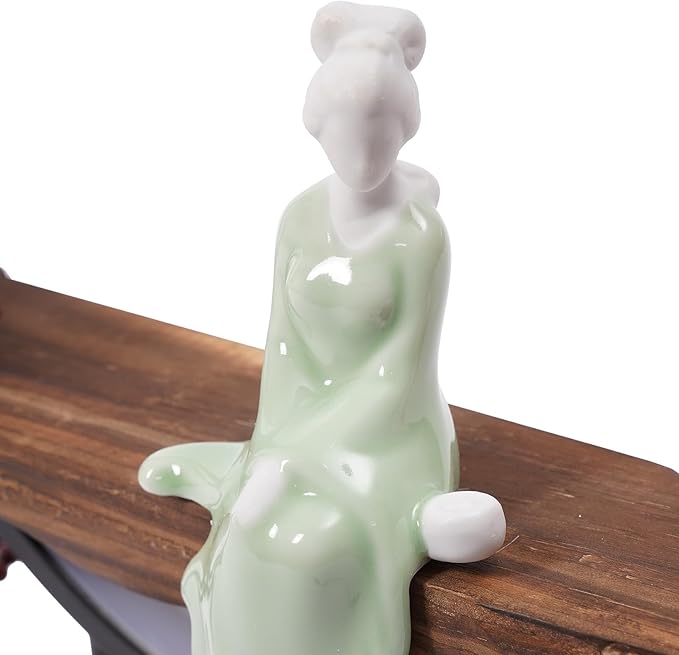 Backflow Incense Holder Incense Burner with Adjustable LED Light Ring Chinese Style Handmade Flower Censer,Compatible with Cone and Stick Incense (C)