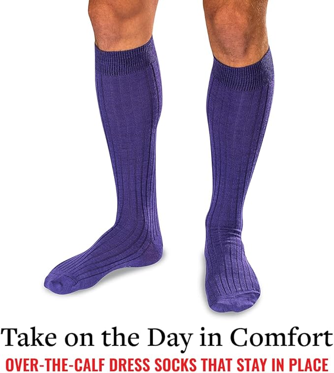 Merino Wool Dress Socks for Men – Over-the-Calf, Ribbed Wool Dress Socks for Size 8-12 – Breathable, Reinforced Heel and Toe