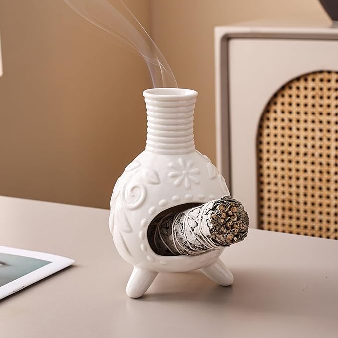 Ceramic Palo Santo Holder - Small Chiminea Incense Burner for Meditation, Energy Cleansing, | Palo Santo Holder for lncense Burner,Candle,Sage Burner | lder Gifts for Meditation & Yoga