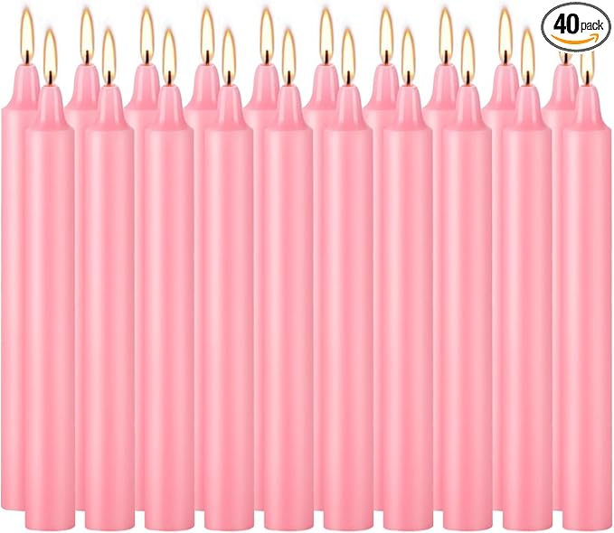 Set of 40 Pink Candles – Premium Mini Taper Candles for Valentine's Day,Wedding,Rituals, Prayer, Birthdays, Meditation, Altar -0.5X4 Inch Tall, Unscented (Pink)