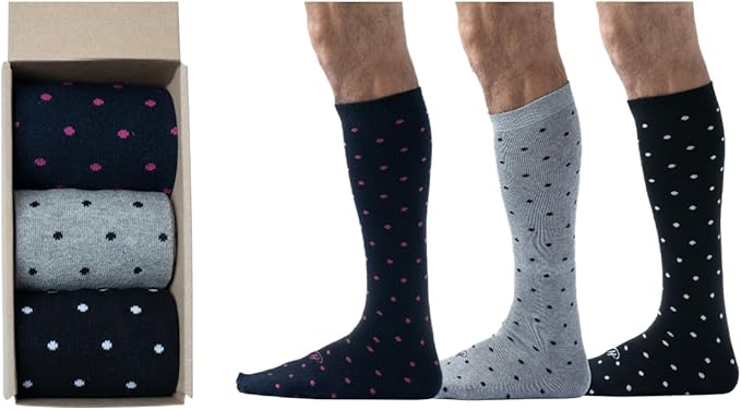Pierre Henry Over the Calf Socks for Men (3 pairs) | Cotton Over the Calf Dress Socks | Long Socks Designed to Stay up 12+ hr