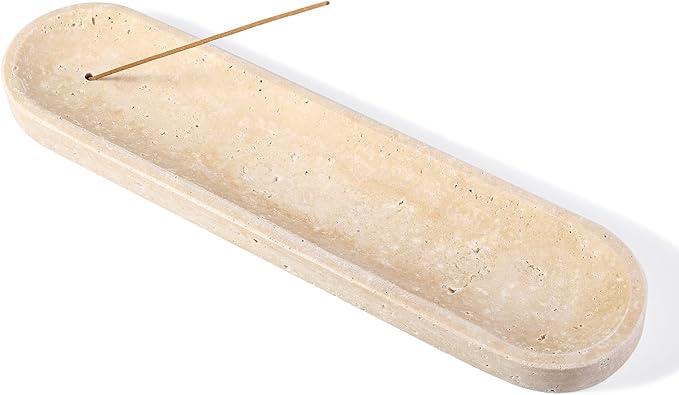 Koville Travertine Incense Holder, Incense Holder for Sticks, Long Incense Sticks Holder Ash Catcher for Meditation Yoga SPA, Natural Stone Incense Burner, Home Table Decor(Beige)
