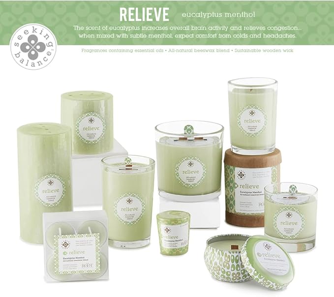 Root Candles Seeking Balance Wood Wick Spa Candle Aromatherapy Candles, 12-Ounce, Relieve: Eucalyptus & Menthol