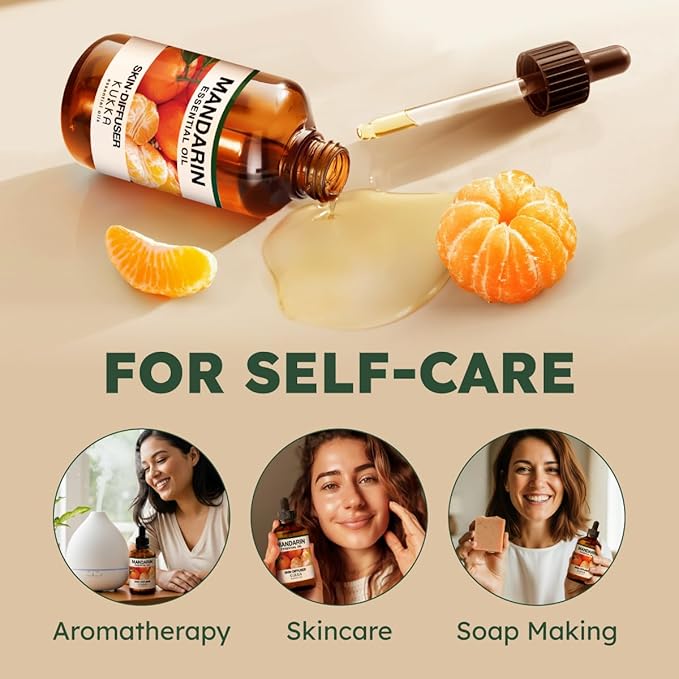 KUKKA Mandarin Essential Oils - 4 Fl Oz - for Hair, Skin, Diffuser, Aromatherapy & DIY Soap Making Scent