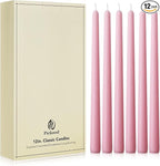 New Burning Formula Unscented Dripless 12-Inch Taper Candles Set of 12 - Pink, for Wedding, Dinner - Smokeless, Long Burning - Hand Poured, Colored Tall Candlesticks - Rosa