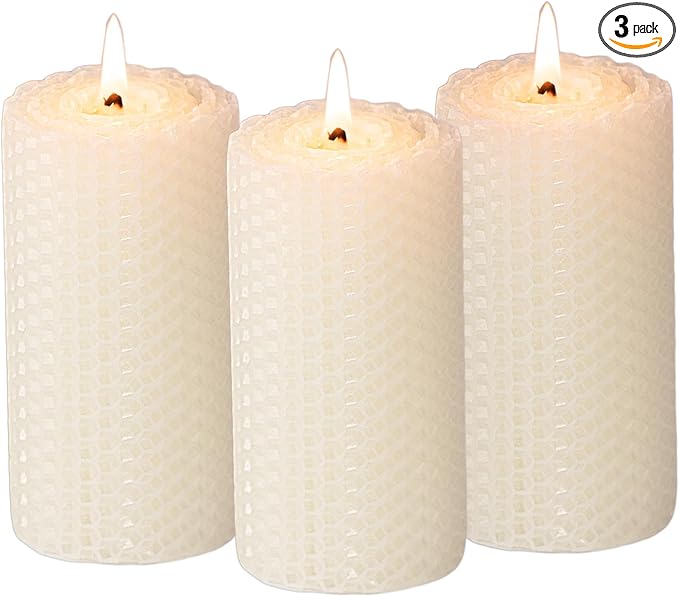 KONNI Beeswax White Pillar Candles Set of 3, 2"x 4" Unscented Pillar Candles Bulk, 20 Hours Long Burning Candles, Smokeless&Dripless Large Round Candle for Wedding, Decoration, Parties, Spas, Dinner