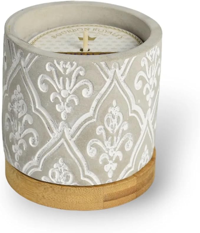 Classic Damask Pattern Small 3 Ounce Stone/Wax Scented Votive Jar Candle for Home or Office, Zydeco Amber, Grey/White, BRY-ZA-3DS