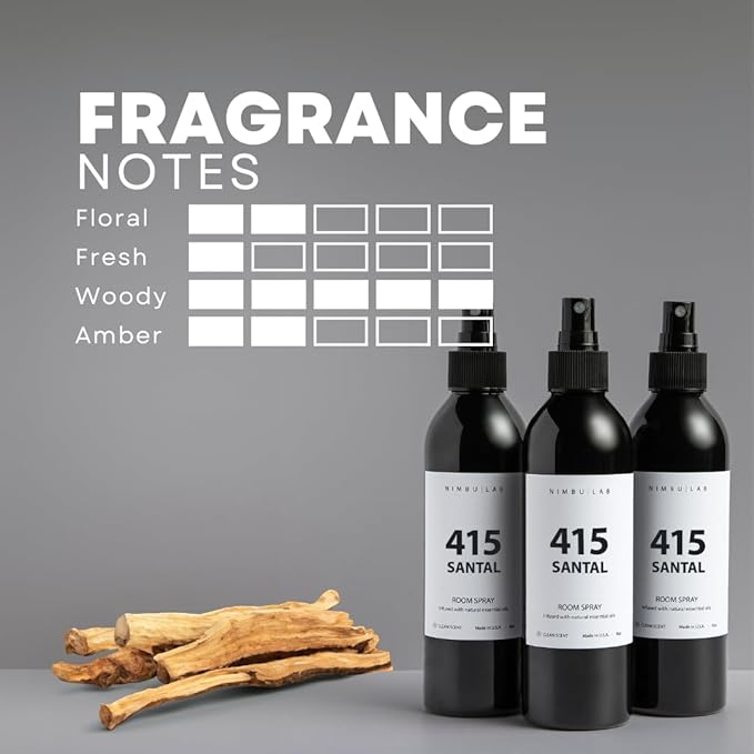 Room Spray for Home 415 Santal - Air Freshener for Home - Linen Spray for Bedding, Pillow Spray - Sandalwood blended with top notes of ginger and cardamom. Room Freshener. Long Lasting - 8oz/237ml