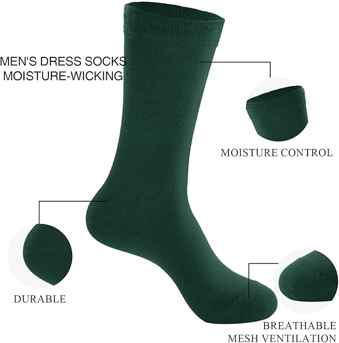 J-BOX Men's Cotton Crew Socks-Wicking Black Dress Socks, Anti-Odor&Breathable for Business/Casual, Size 6-15