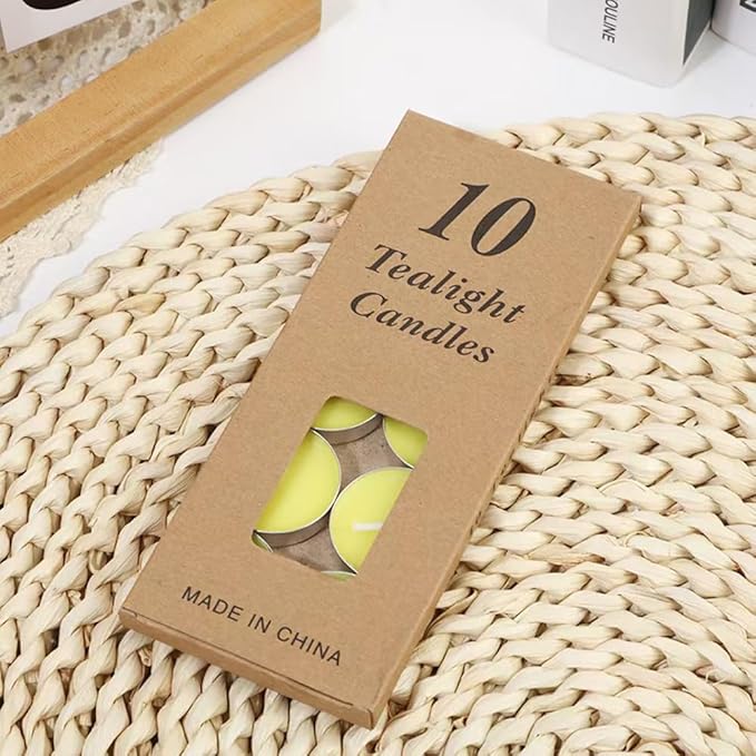 Colored tealight Candles Handmade Organic Tea Lights Set of 10pack Small red Candles 1.5-2 Hours Burn Tea Lights for Valentine's Day, Birthday, Votive Parties ，Home Decoration (Yellow)