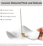 6.7 "Ceramic Incense Burner for Incense/Coil,Wavy Base with Brass -Incense Holder for Sticks,with Ash Catching Bowl for Meditation Yoga and Home Decoration (White)