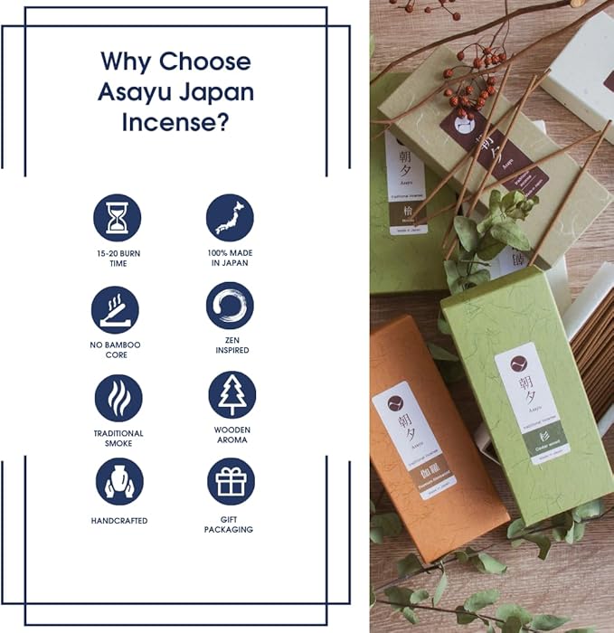 Asayu Japan Traditional Incense Sticks Japanese Cedar Wood Fragrance Scent (40gr) for Evening Meditation, Relax or Yoga, Made in Japan - Japanese Cedar Wood 40gr