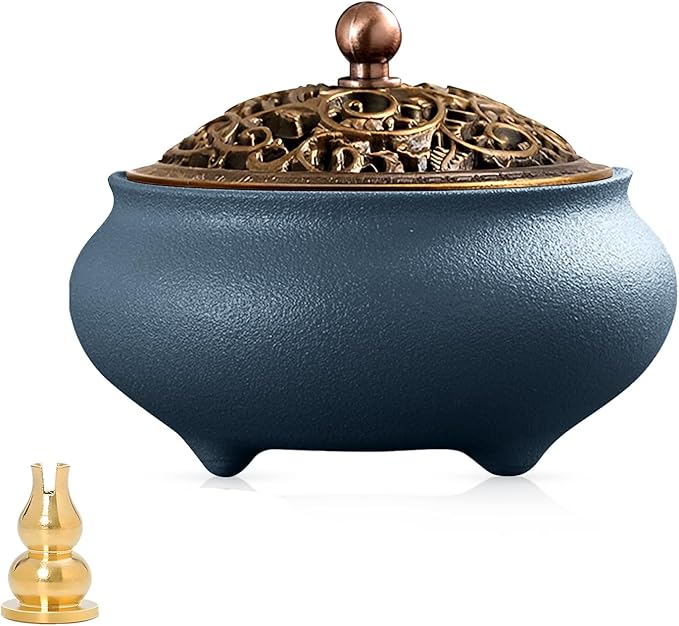 Coil Incense Burner， Ceramic Cone Incense Burner Holder Suitable for Incense/Cone/Coil/Stick, Sage, Mosquito Incense, and Charcoal. Incense Holder+Fireproof Cotton Inside.