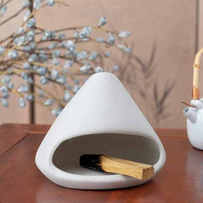 Palo Santo Burner- Mini Zongzi ceramics chiminea for sage/sticks/sone, ceramics Incense Holder with ash catcher, aromatic meditation gifts for women anxiety relief, ceramic copalera home decor