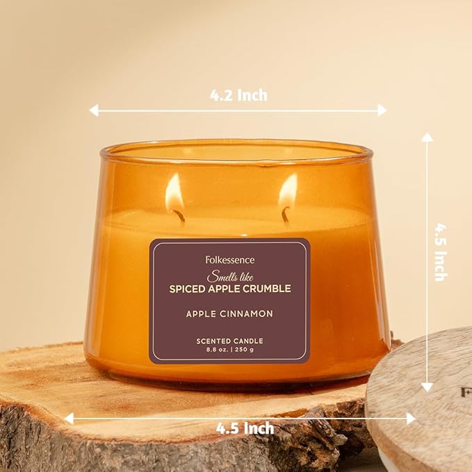 Folkulture Fall Scented Candle | Large 8.81 Oz - Apple Cinnamon | Two Wick Soy Candles | Autumn Non Toxic Candles for Relaxing | Long Lasting for Aromatherapy | Thanksgiving & Holiday Gifts for Women