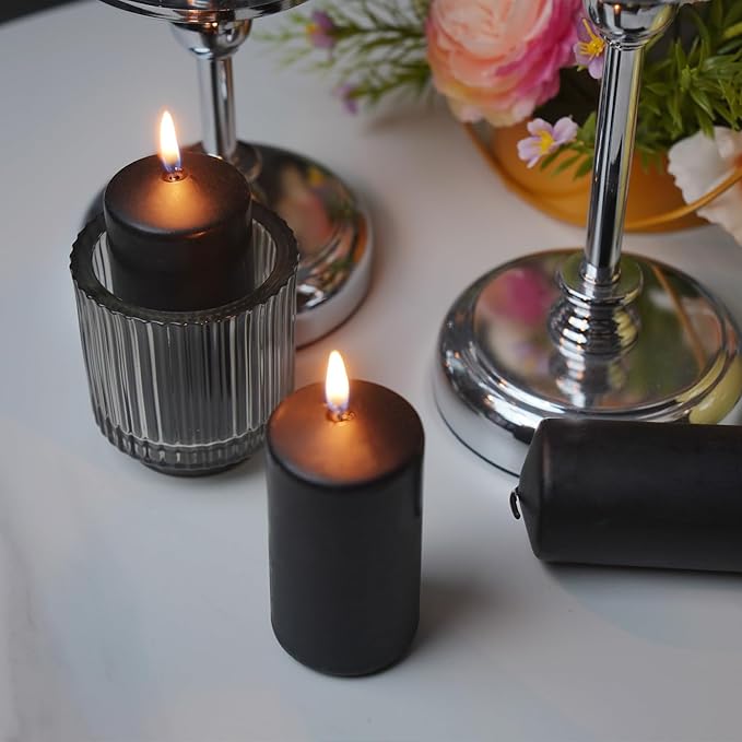 Set of 20| 2 “x4” Tall Black Pillar Candles, Unscented. Buy Bulk. Great for Home Decor, Weddings, Emergency Lights, Spas, Parties, Halloween.