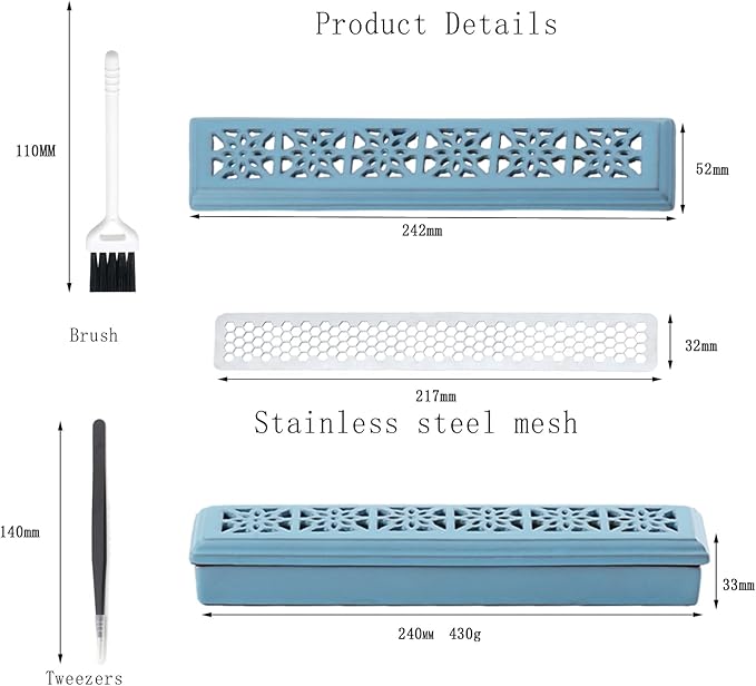 Incense Holder,Ceramic Incense Holder for Sticks with Ash Catcher,Coffin Style Incense Box,Incense Burner for Meditation Yoga Spa Room Decor(Blue)