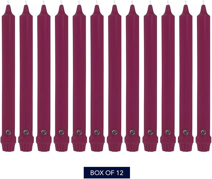 Colonial Candle Unscented Taper Candle, Classic Collection, Mulberry, 10 In, Pack of 12 - Up to 8 Hours Burn