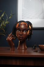 10 Inch Head Incense Burner Black Woman, Exquisite and Elegant Incense Burner,Unique Home Gift Table Accessories,Calm Room Waterfall Decoration (Black Woman with Hair Tie)