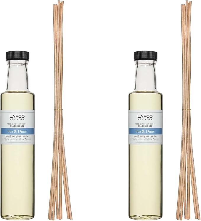LAFCO New York Reed Diffuser Refill, Sea & Dune - 8.4 oz, Pack of 2 - Up to 4-Month Fragrance Life - Includes Natural Wood Reeds - Free of Dyes & Propellants - Made in the USA