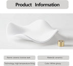 6.7 "Ceramic Incense Burner for Incense/Coil,Wavy Base with Brass -Incense Holder for Sticks,with Ash Catching Bowl for Meditation Yoga and Home Decoration (White)