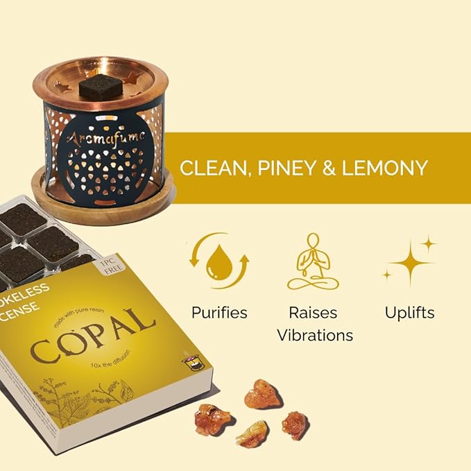 Copal Incense Bricks & Flower of Life Exotic Burner by Aromafume | 2 Trays x 9 Bricks | Protium Copal (Burseraceae) | Ideal for Spiritual Cleansing & Enhanced Connection | Low-Smoke & Non-Toxic