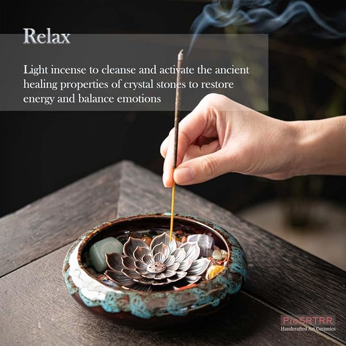Incense Stick Holder-Crystal Lotus Incense Holder,Ceramic Incense Burner