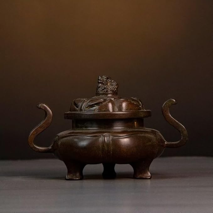 Copper Incense Burner Chinese Brass Incense Burner Kit Traditional Zen Incense Burner Antique Style Office Yoga Home Decor 5.7 * 3.9 * 3.7IN 2.7LB