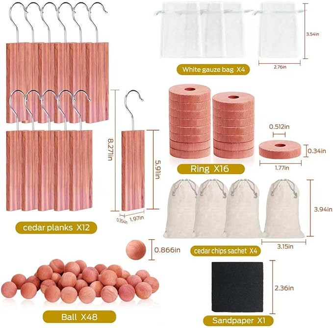 Cedar Blocks for Clothes Storage 80Pcs, Cedar Ball and Chips for Closets and Drawers,Natural Cedarwood for Closets, Fresh Scented Sachets